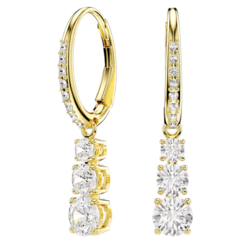 Swarovski Round Cut Stila Attract Hoop Earrings, White and Gold Tone Plated