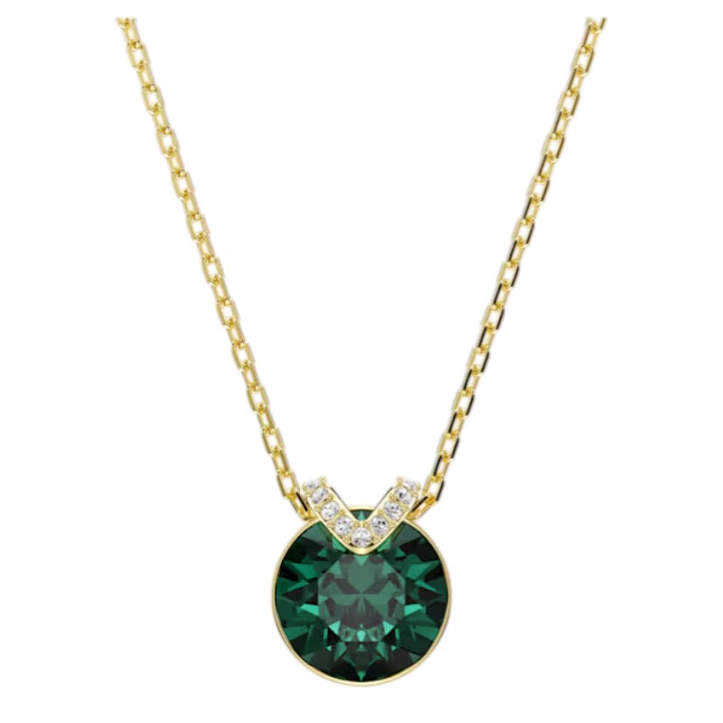 Swarovski Round Cut Bella V Pendant Necklace, Green and Rhodium Plated