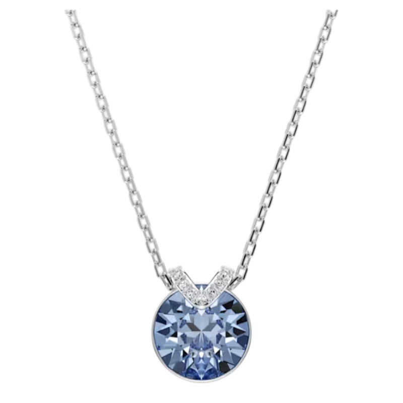 Swarovski Round Cut Bella V Pendant Necklace, Blue and Rhodium Plated