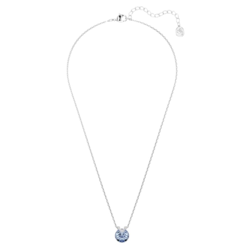 Swarovski Round Cut Bella V Pendant Necklace, Blue and Rhodium Plated