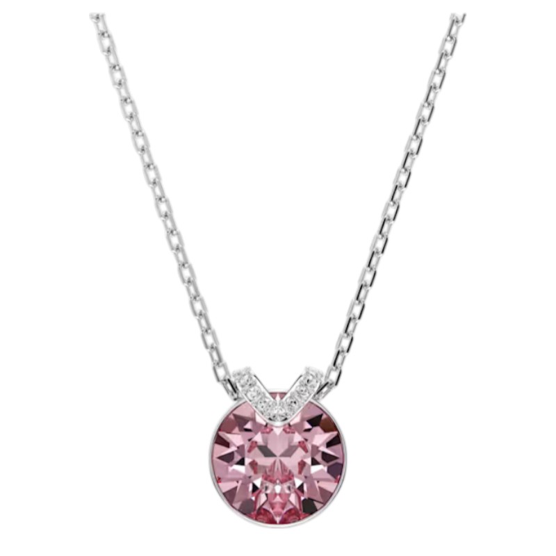 Swarovski Round Cut Bella V Pendent Necklace, Pink and Rhodium Plated