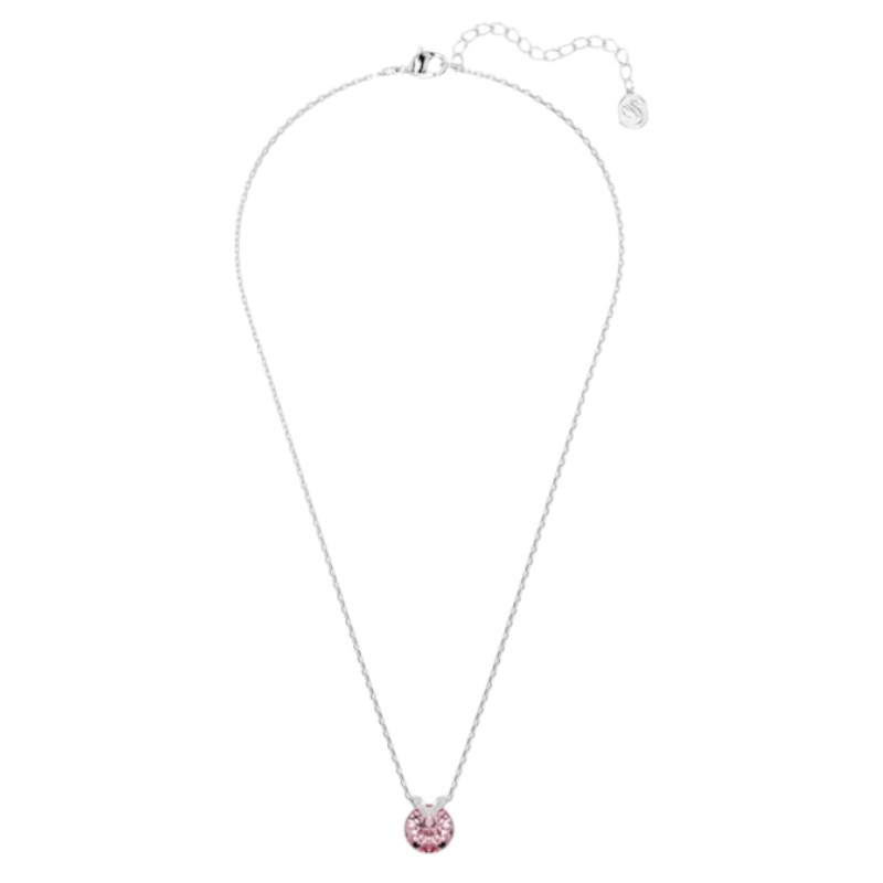 Swarovski Round Cut Bella V Pendent Necklace, Pink and Rhodium Plated