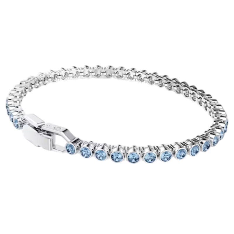 Swarovski Round Cut Imber Emily Tennis Bracelet, Blue and Rhodium Plated