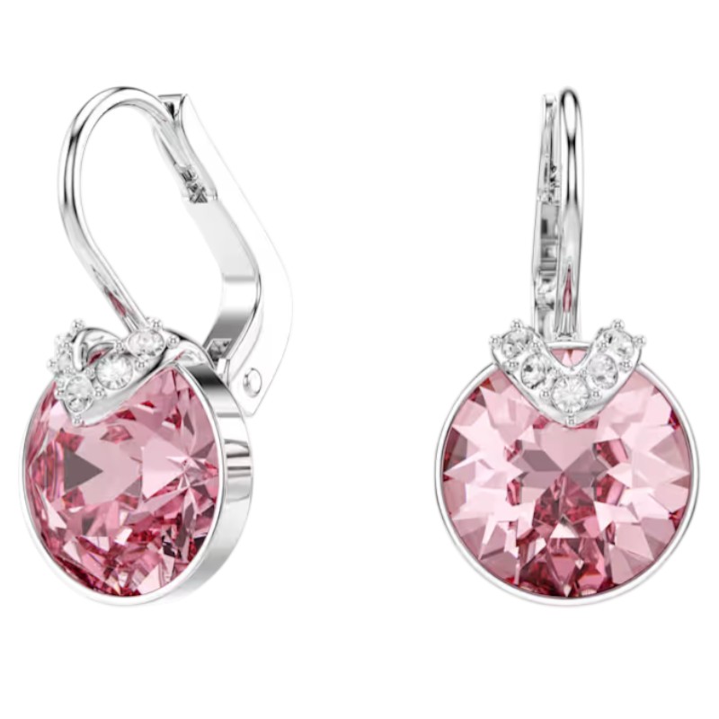 Swarovski Round Cut Bella V Drop Earrings, Pink and Rhodium Plated