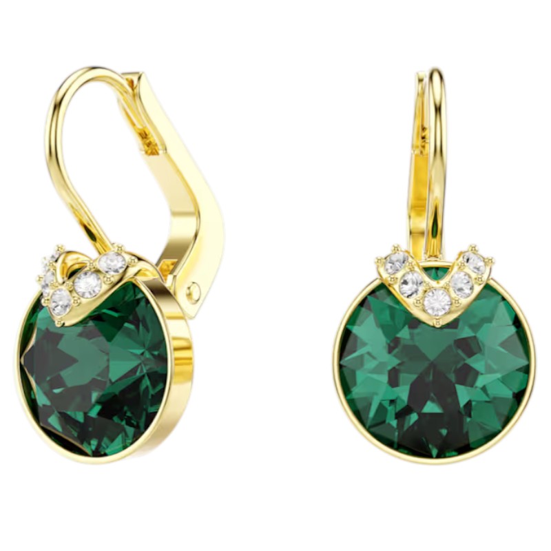 Swarovski Round Cut Bella V Drop Earrings, Green and Gold Tone Plated
