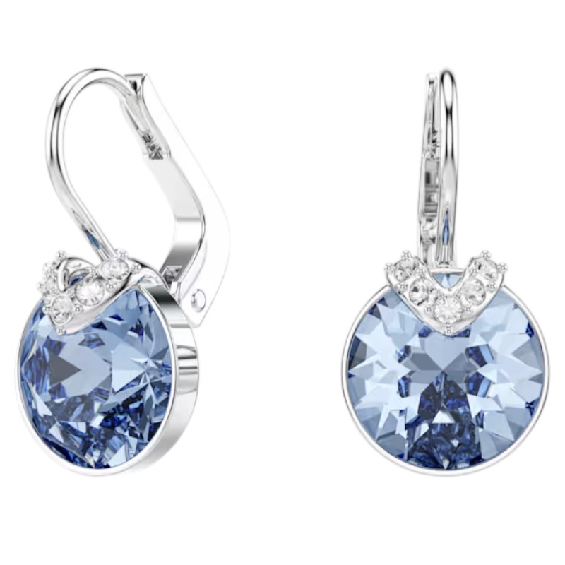 Swarovski Round Cut Bella V Drop Earrings, Blue and Rhodium Plated
