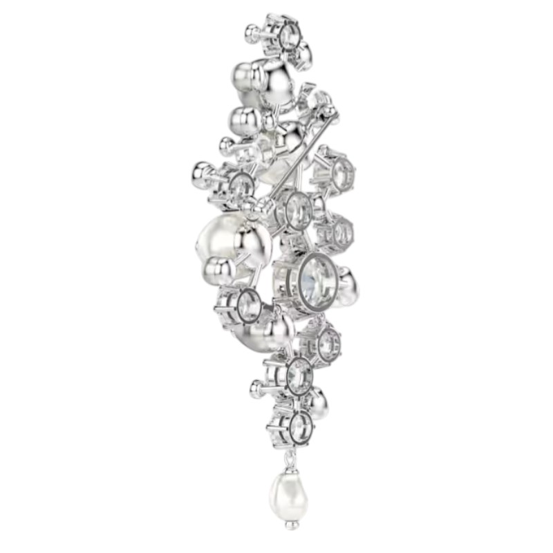 Swarovski Crystal Pearl Round Cut Constella Brooch, White and Rhodium Plated