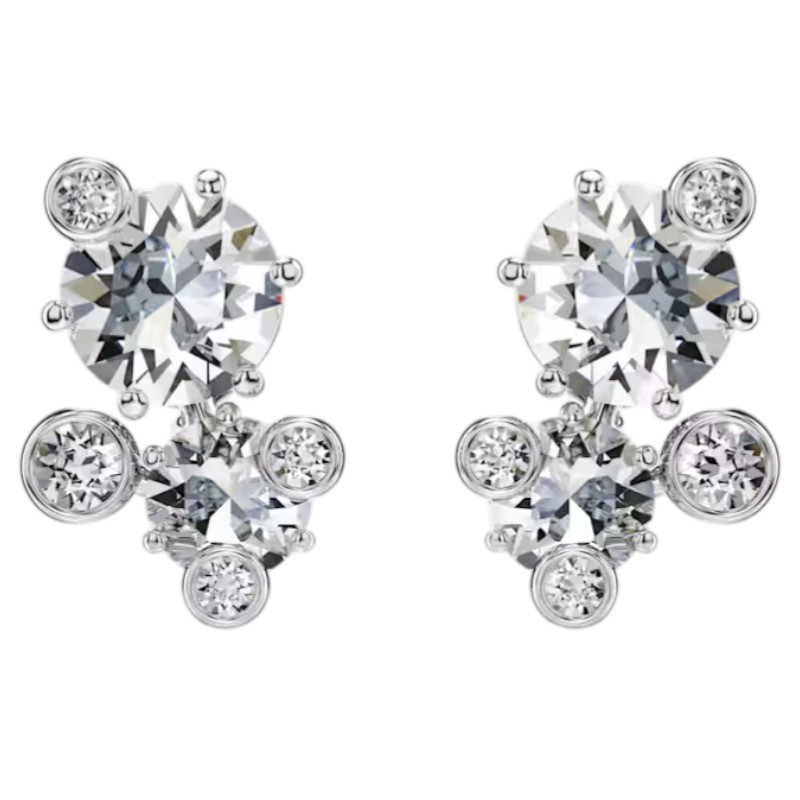 Swarovski Round Cut Constella Stud Earrings, White and Rhodium Plated