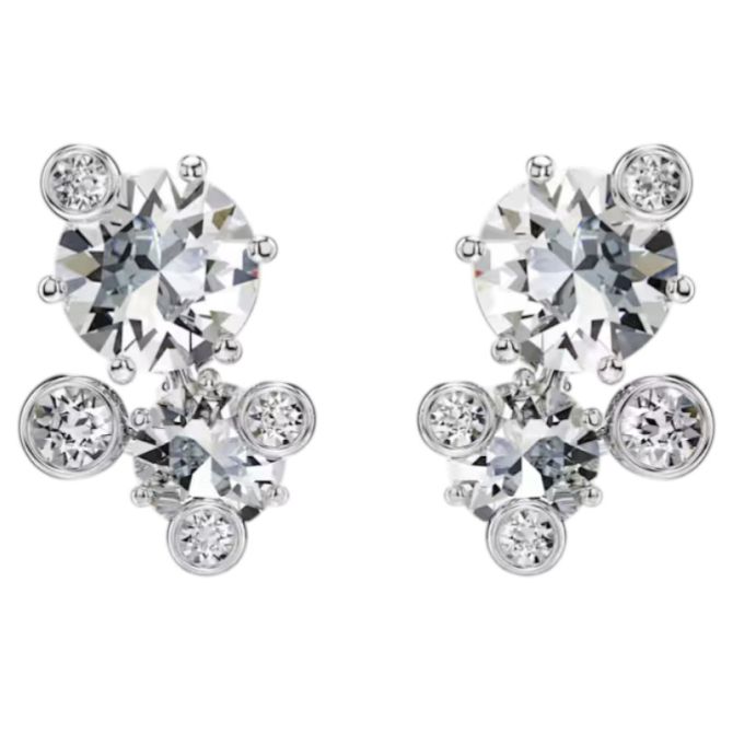 Swarovski Round Cut Constella Stud Earrings, White and Rhodium Plated