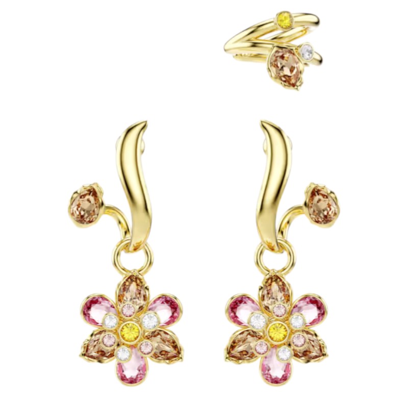 Swarovski Mixed Cuts Flower Set of 3 Idyllia Earrings, Multicolored and Gold Tone Plated