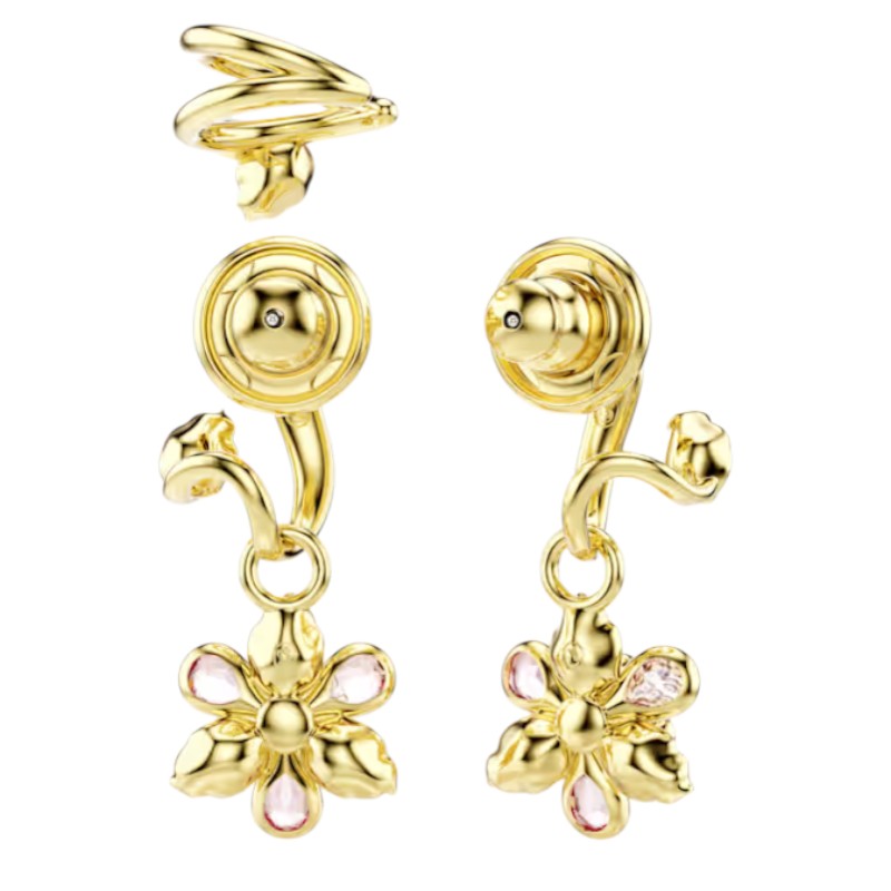 Swarovski Mixed Cuts Flower Set of 3 Idyllia Earrings, Multicolored and Gold Tone Plated