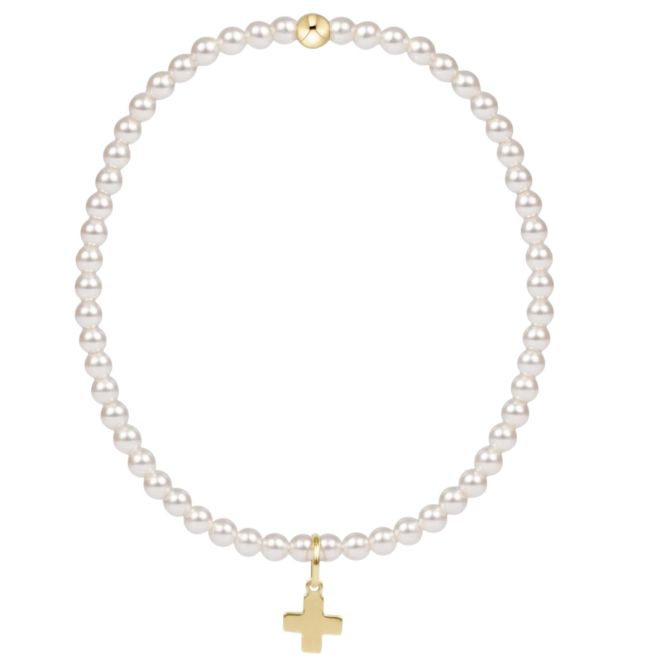 Enewton Classic Pearl 3mm Bead Bracelet, Signature Cross Gold Charm