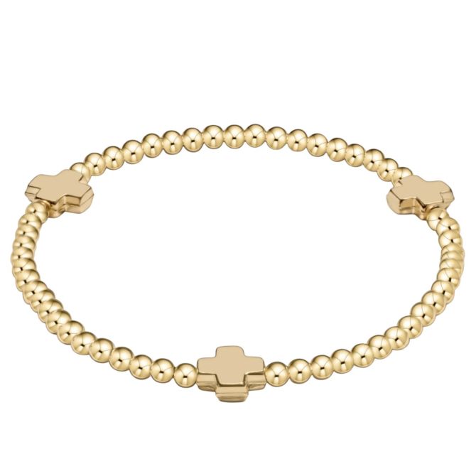 Enewton Signature Cross Gold Pattern 3mm Bead Bracelet, Gold