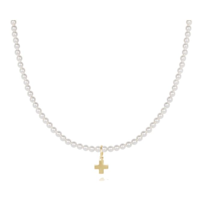 Enewton Choker Classic Pearl 3mm Bead Choker, Signature Gold Cross Charm