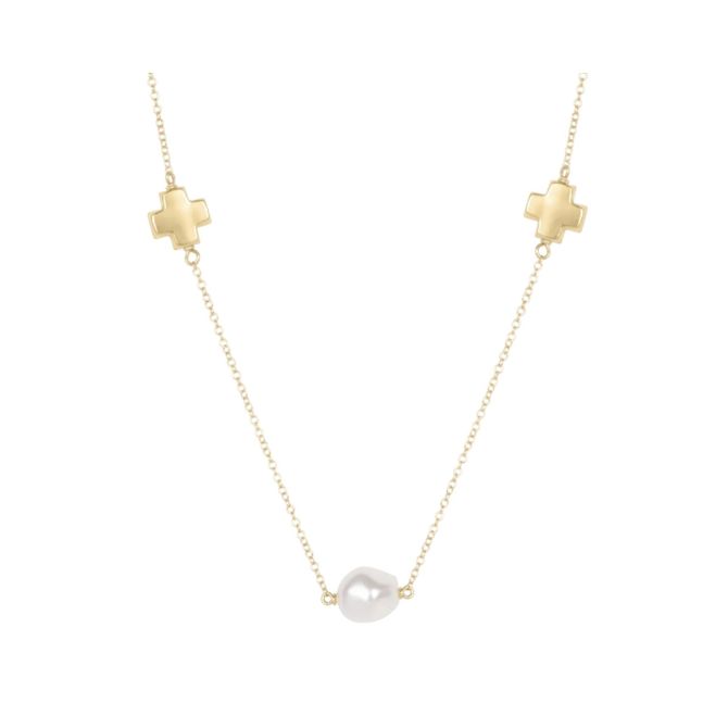 Enewton Signature Cross Admire Simplicity Gold Chain Necklace, Pearl