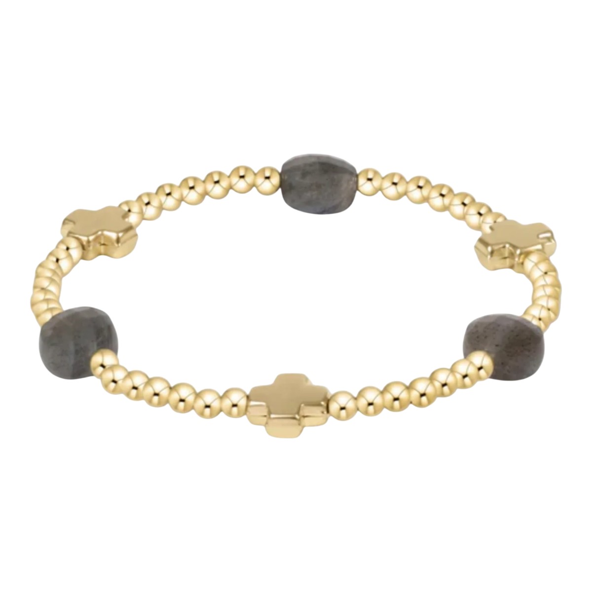Enewton Signature Cross Admire Yellow Gold Pattern 3mm Bead Bracelet, Labradorite