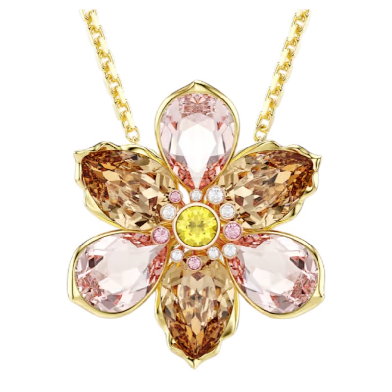 Swarovski Mixed Cuts Flower Idyllia Pendant and Brooch, Multicolored and Gold Tone Plated