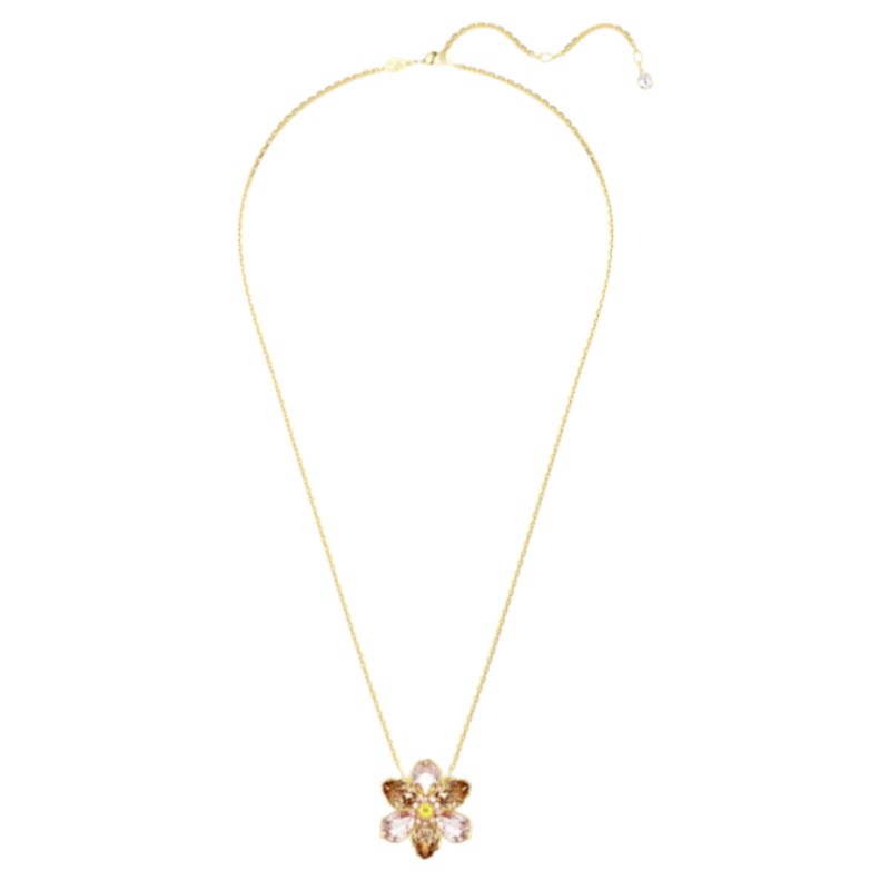 Swarovski Mixed Cuts Flower Idyllia Pendant and Brooch, Multicolored and Gold Tone Plated