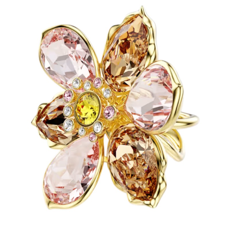 Swarovski Mixed Cuts Flower Idyllia Motif Ring, Multicolored and Gold Tone Plated