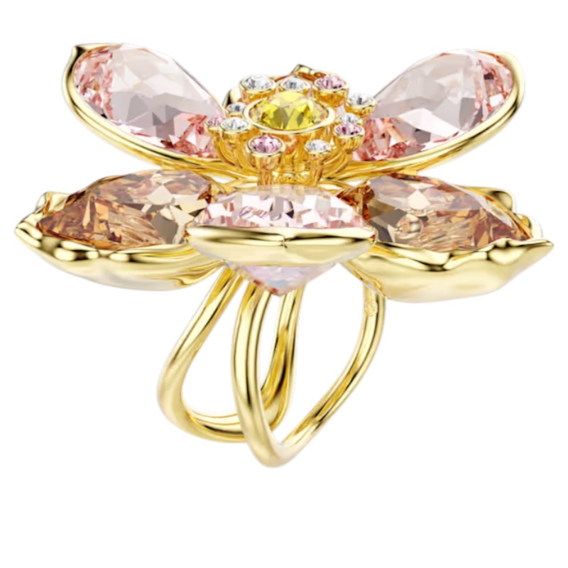 Swarovski Mixed Cuts Flower Idyllia Motif Ring, Multicolored and Gold Tone Plated