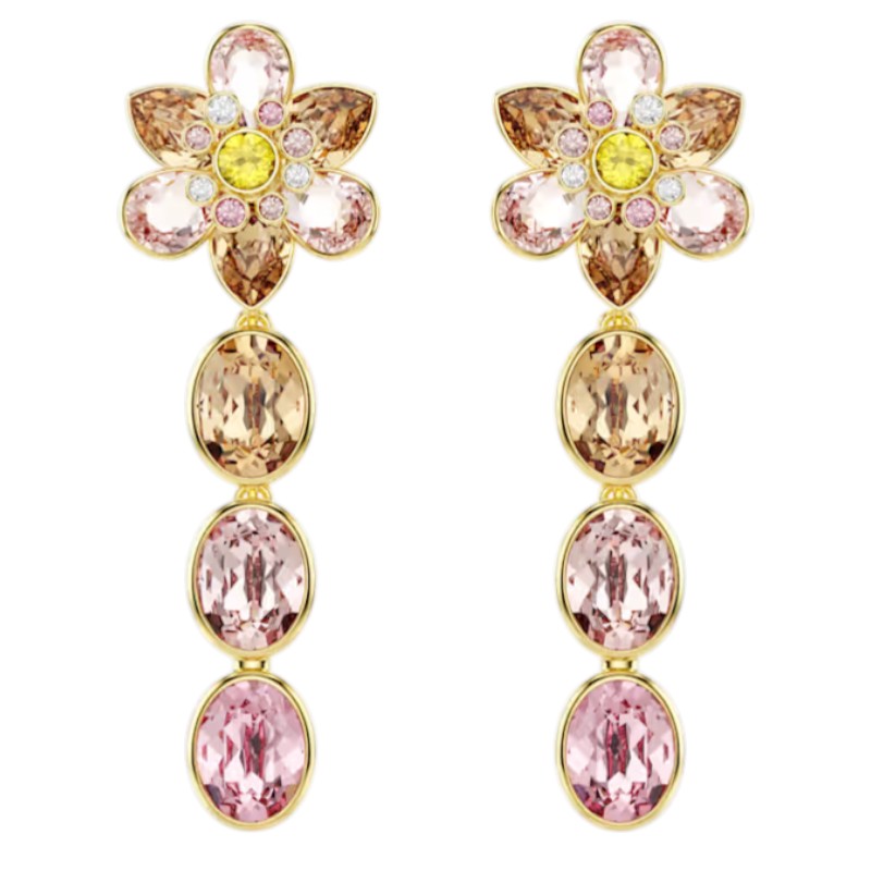 Swarovski Mixed Cuts Flower Idyllia Drop Earrings, Multicolored and Gold Tone Plated