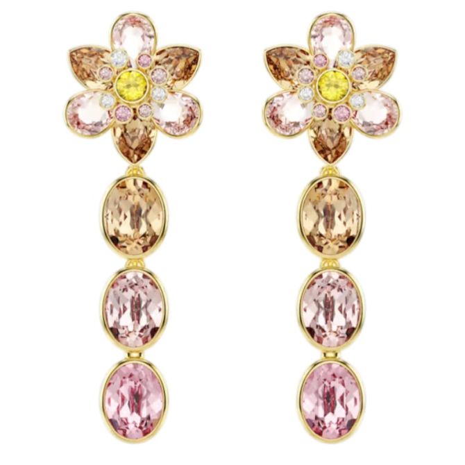 Swarovski Mixed Cuts Flower Idyllia Drop Earrings, Multicolored and Gold Tone Plated