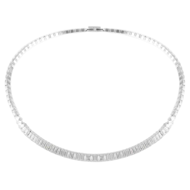 Swarovski Baguette Cut Matrix Necklace, White and Rhodium Plated