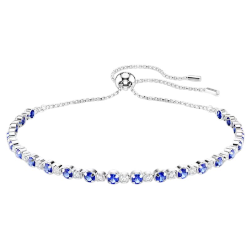 Swarovski Mixed Round Cuts Matrix Tennis Bracelet, Blue and Rhodium Plated