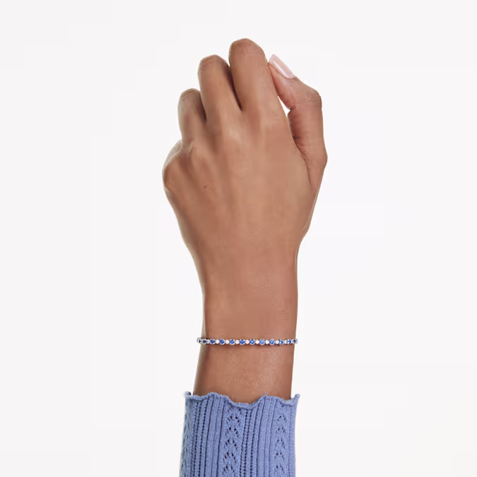 Swarovski Mixed Round Cuts Matrix Tennis Bracelet, Blue and Rhodium Plated