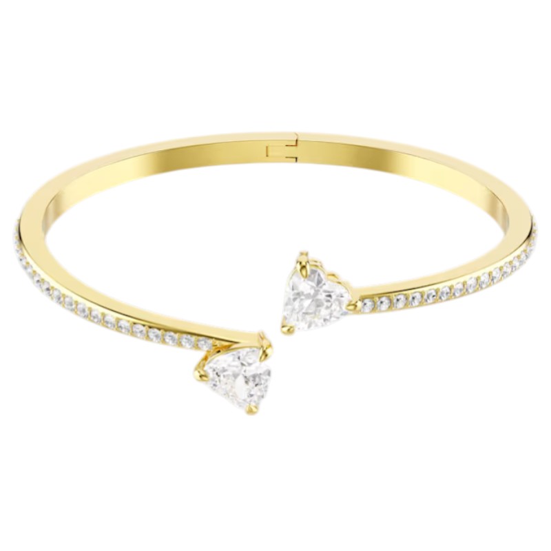 Swarovski Mesmera Attract Heart Bangle, White and Gold Tone Plated in Large