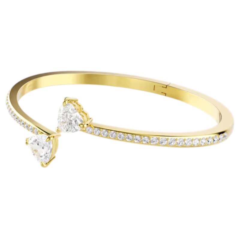 Swarovski Mesmera Attract Heart Bangle, White and Gold Tone Plated in Large