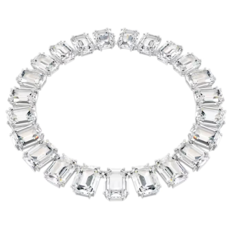 Swarovski Oversized Crystals Octagon Cut Tennis Necklace, White and Rhodium Plated