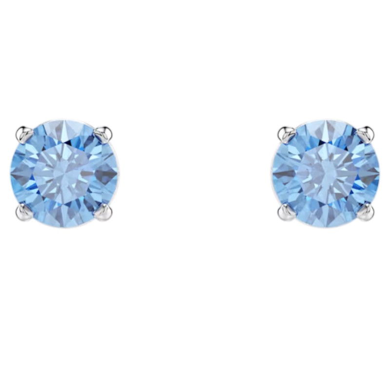 Swarovski Round Cut Stilla Attract Stud Earrings, Blue and Rhodium Plated