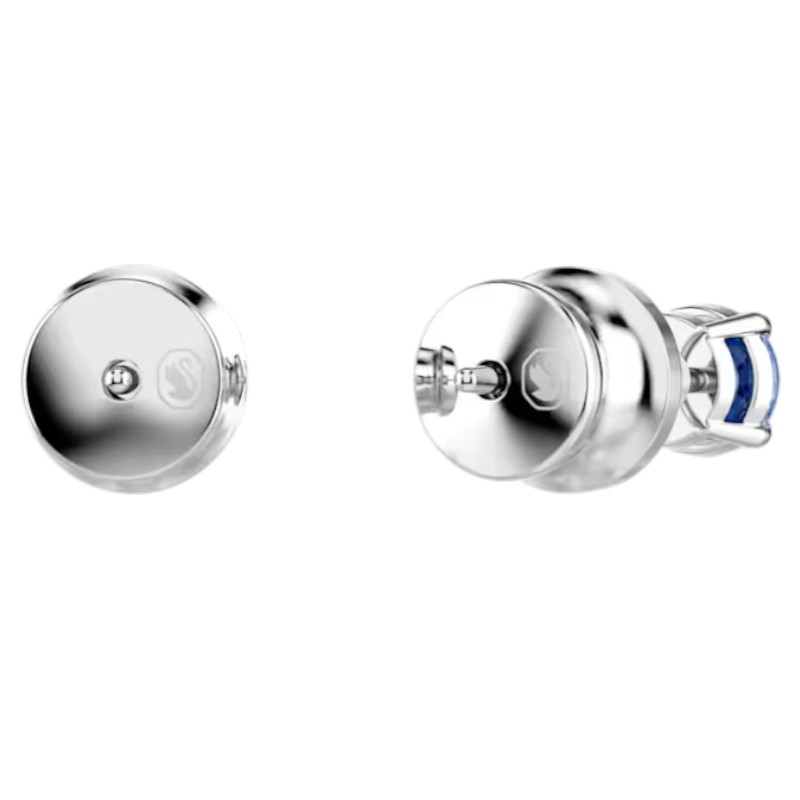 Swarovski Round Cut Stilla Attract Stud Earrings, Blue and Rhodium Plated
