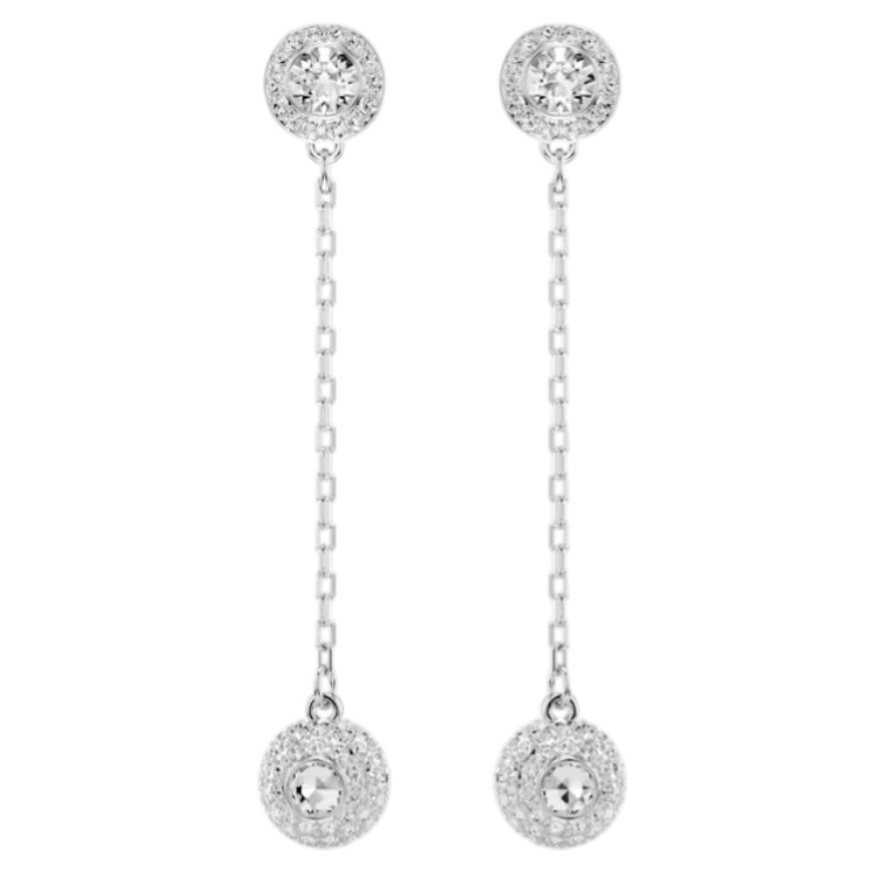 Swarovski Round Cut Una Angelic Drop Earrings, White and Rhodium Plated