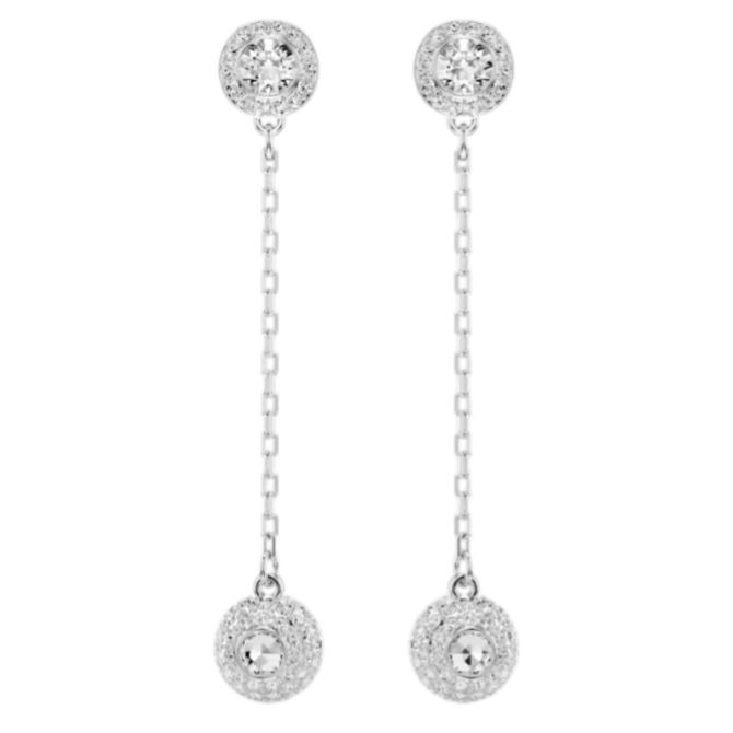 Swarovski Round Cut Una Angelic Drop Earrings, White and Rhodium Plated
