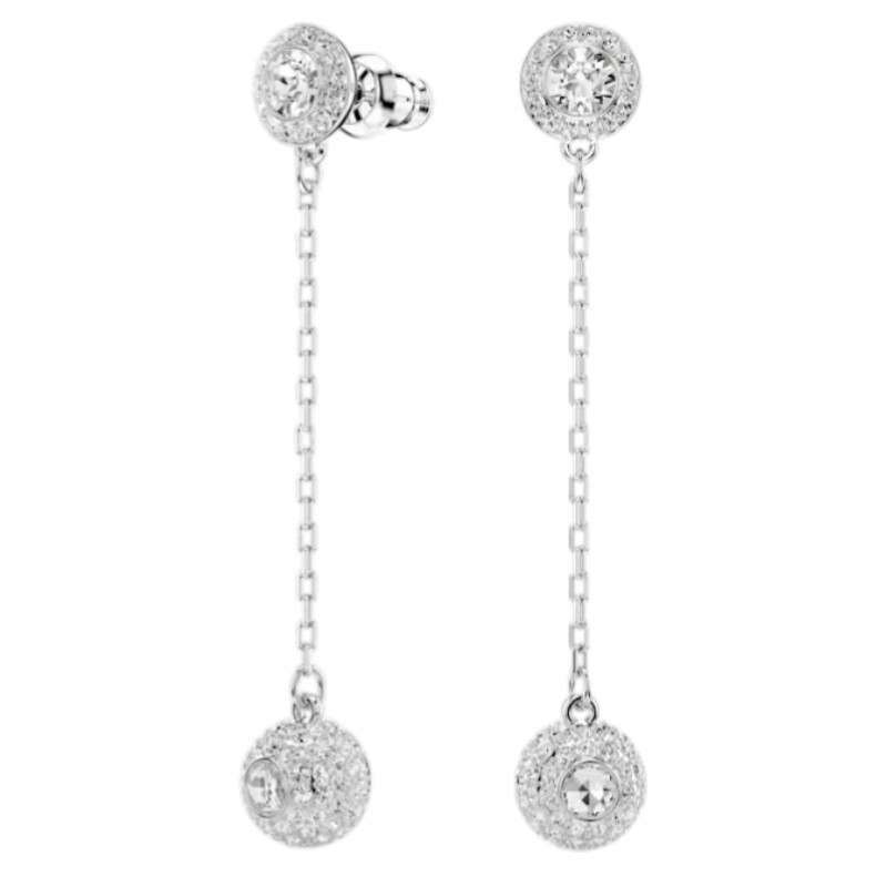 Swarovski Round Cut Una Angelic Drop Earrings, White and Rhodium Plated