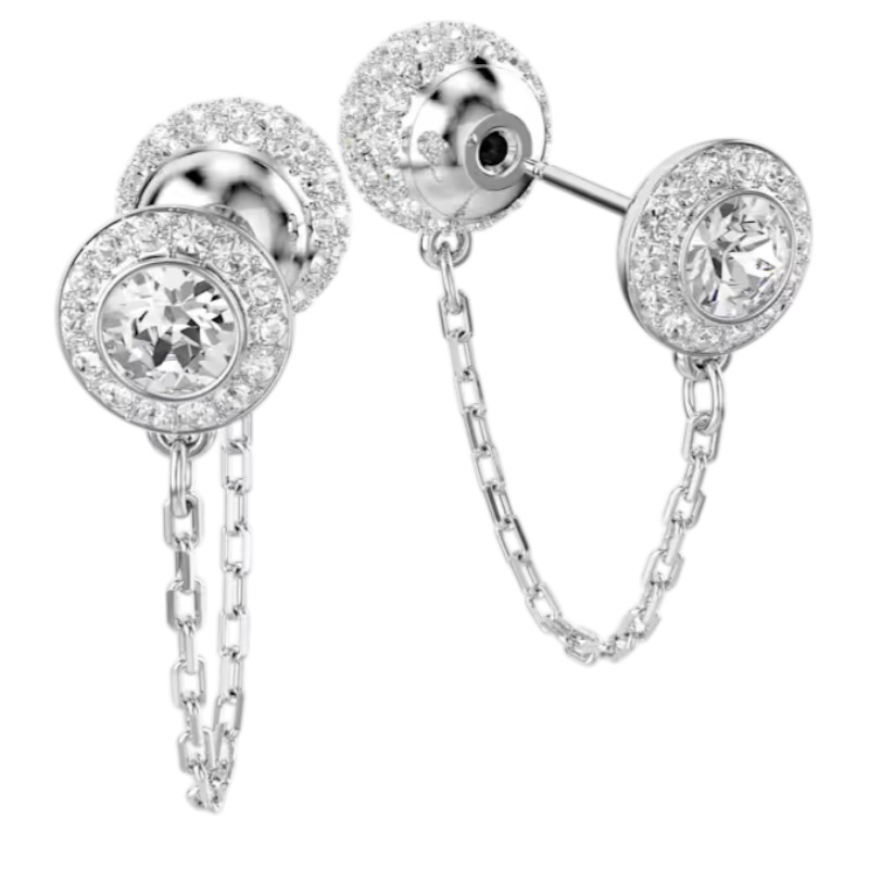 Swarovski Round Cut Una Angelic Drop Earrings, White and Rhodium Plated