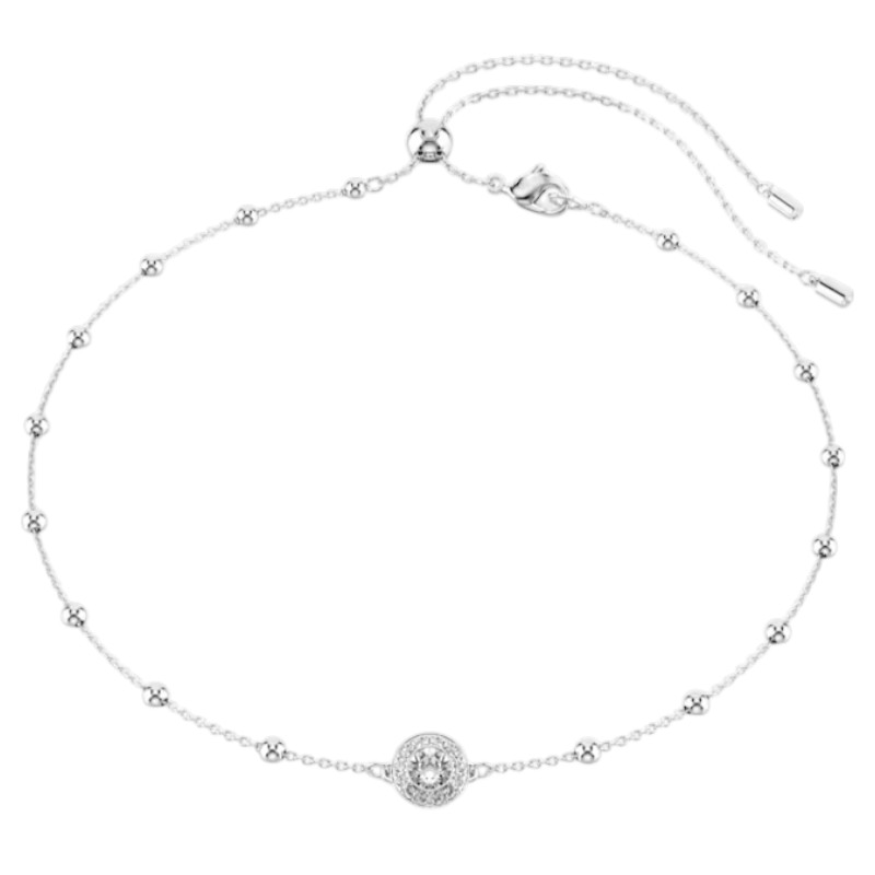 Swarovski Round Cut Double Sided Motifs Una Angelic Pendant Necklace, White and Rhodium Plated