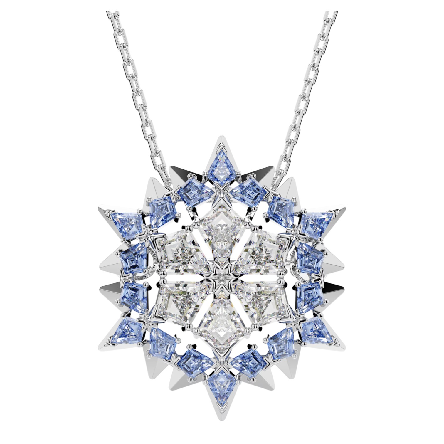 Swarovski Snowflake Magic Pendant Necklace and Brooch, Blue and Rhodium Plated