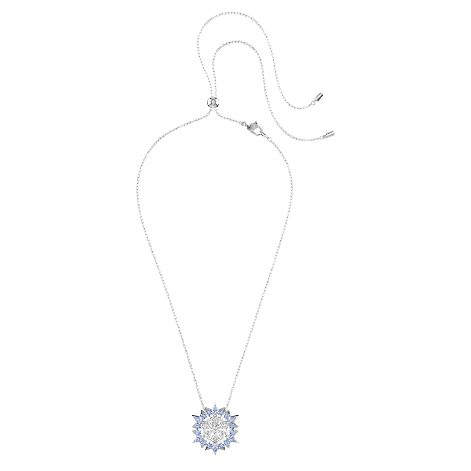 Swarovski Snowflake Magic Pendant Necklace and Brooch, Blue and Rhodium Plated