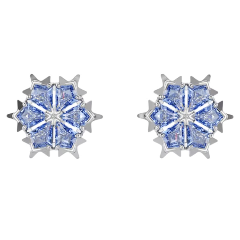 Swarovski Snowflake Magic Stud Earrings, Blue and Rhodium Plated