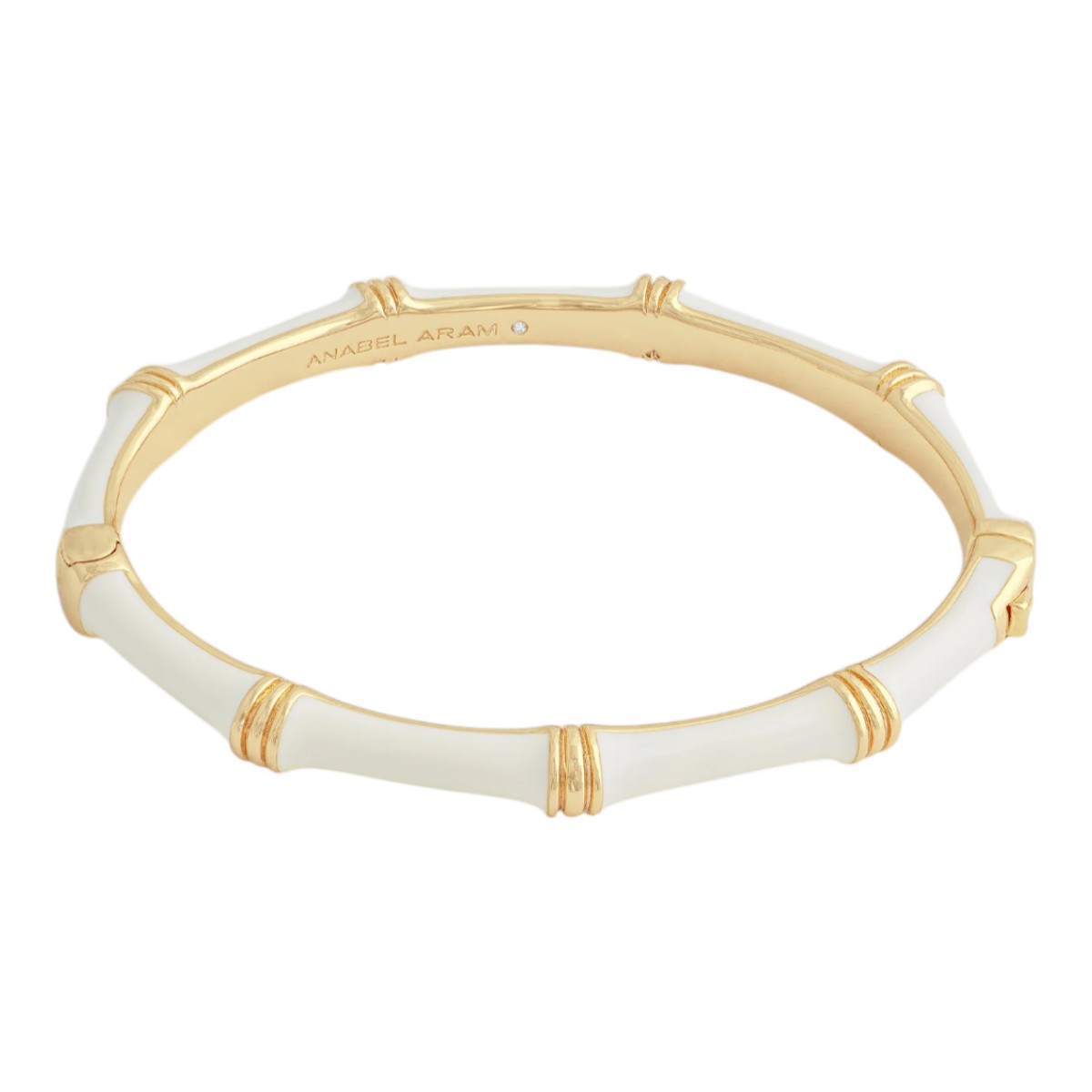 Anabel Aram Bamboo Enameled Hinged Bangle, Crème