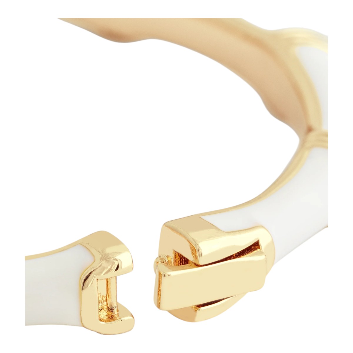 Anabel Aram Bamboo Enameled Hinged Bangle, Crème