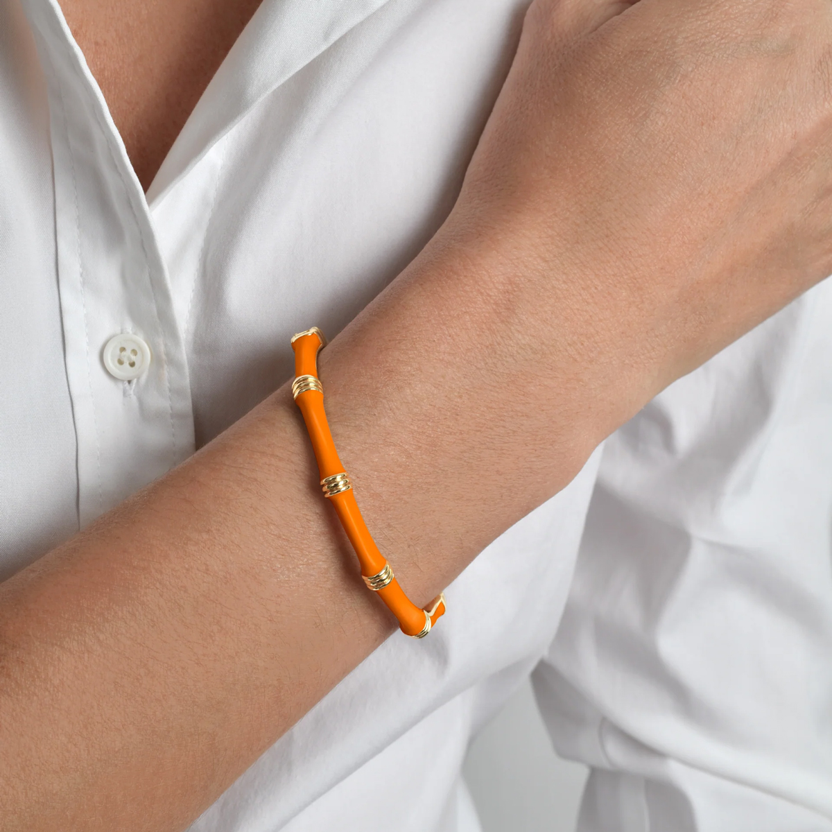 Anabel Aram Bamboo Enameled Hinged Bangle, Clementine