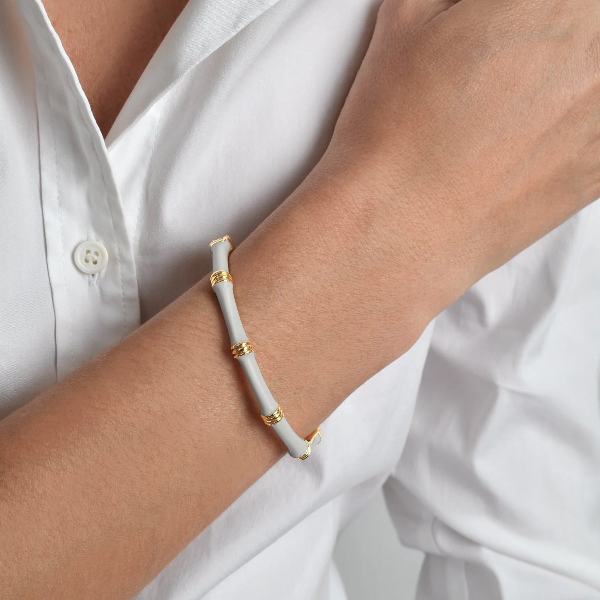 Anabel Aram Bamboo Enameled Hinged Bangle, Pale Blue