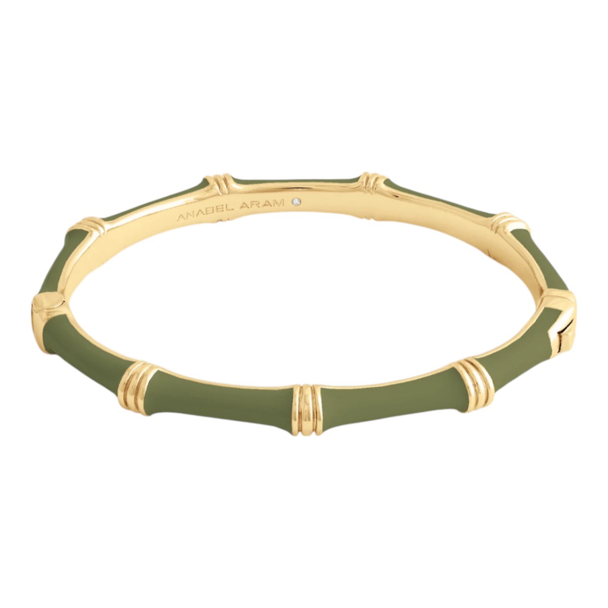 Anabel Aram Bamboo Enameled Hinged Bangle Bracelet, Olive Green