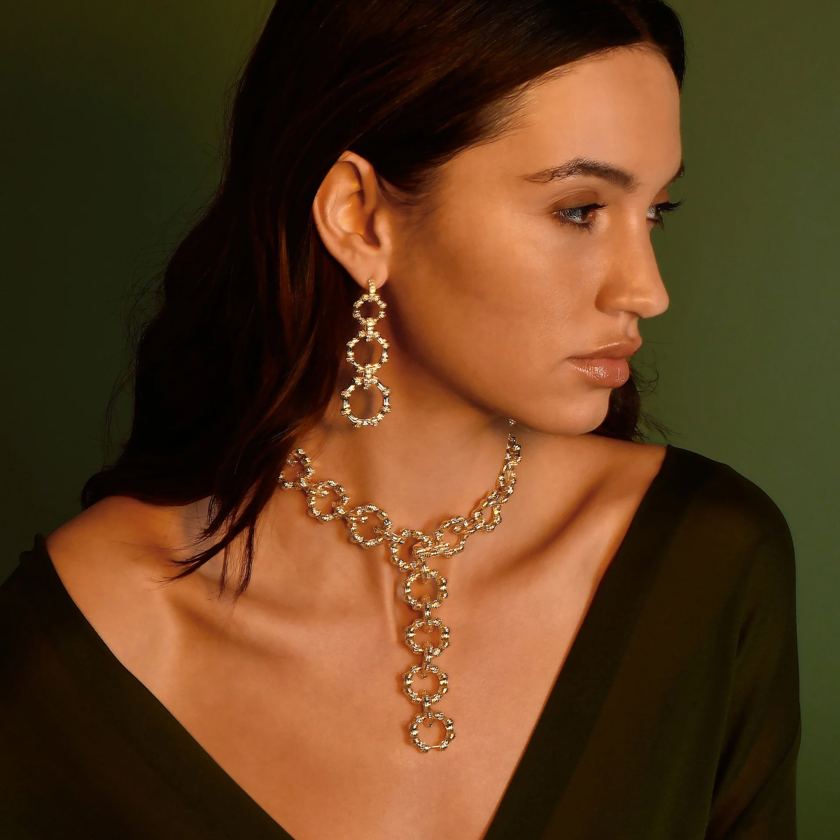 Anabel Aram Bamboo Long Chain Earrings