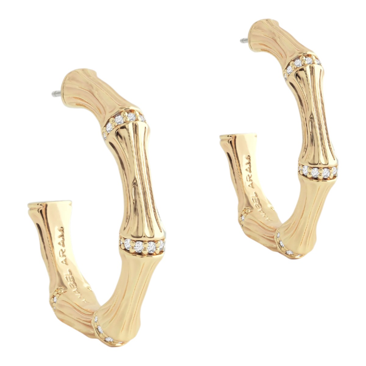 Anabel Aram Bamboo Medium Hoop Earrings, Gold Plated Brass and Crystal