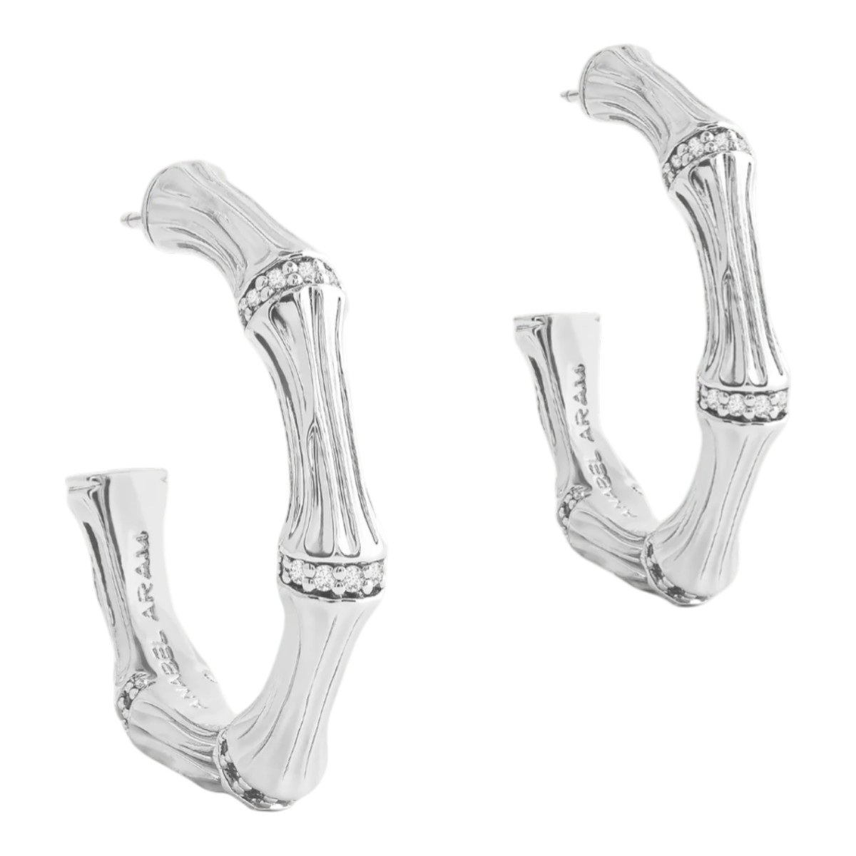 Anabel Aram Bamboo Medium Hoop Earrings, Silver Plated Brass and Crystal